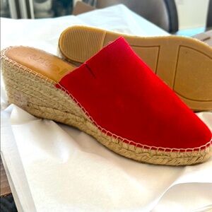 NEW LEATHER upper Red Espadrille Wedge Slip-Ons